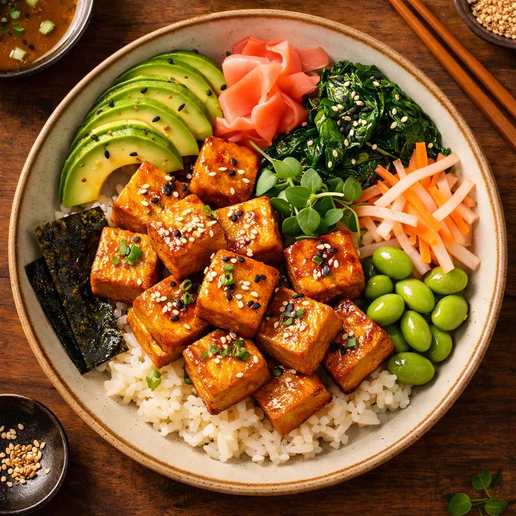 Golden Miso Tofu Rice Bowl recipe