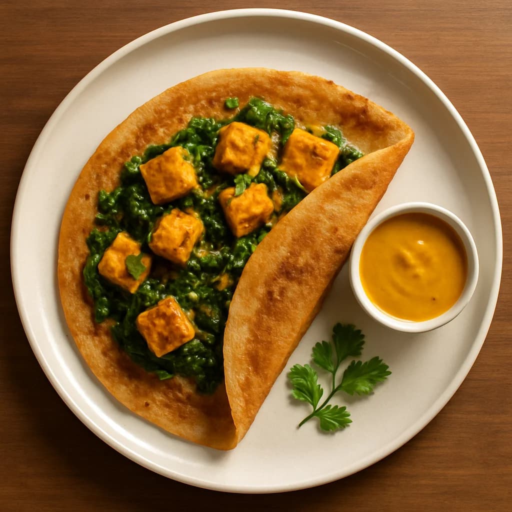 Golden Paneer and Spinach Dosa Wrap recipe