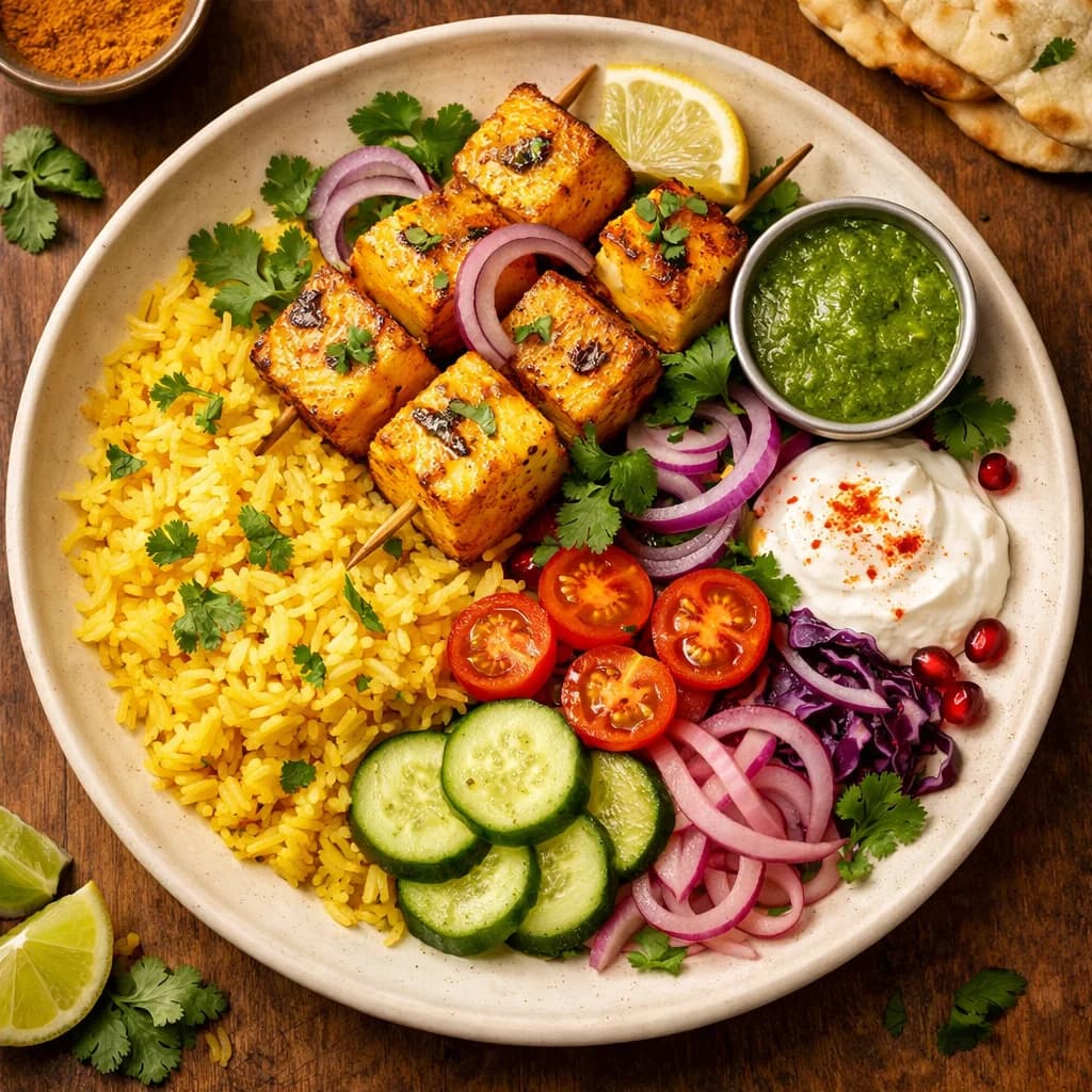 Golden Paneer Tikka Rice Bowl recipe