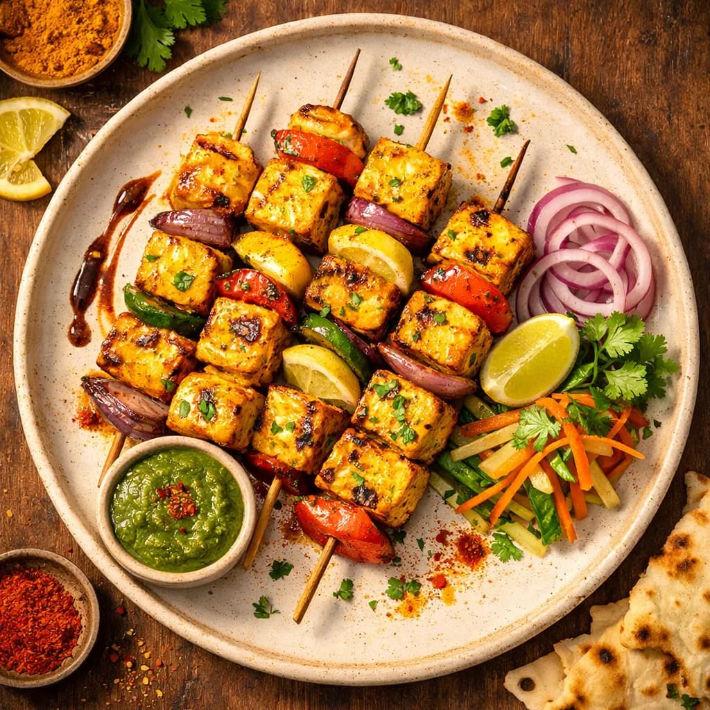 Golden Paneer Tikka Skewers recipe