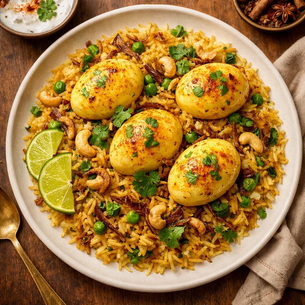 Golden Spiced Egg Pulao recipe