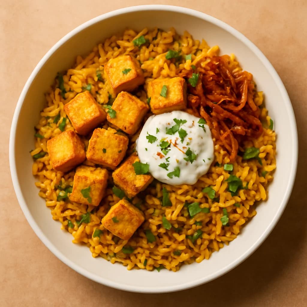 Golden Tofu Biryani Bowl recipe