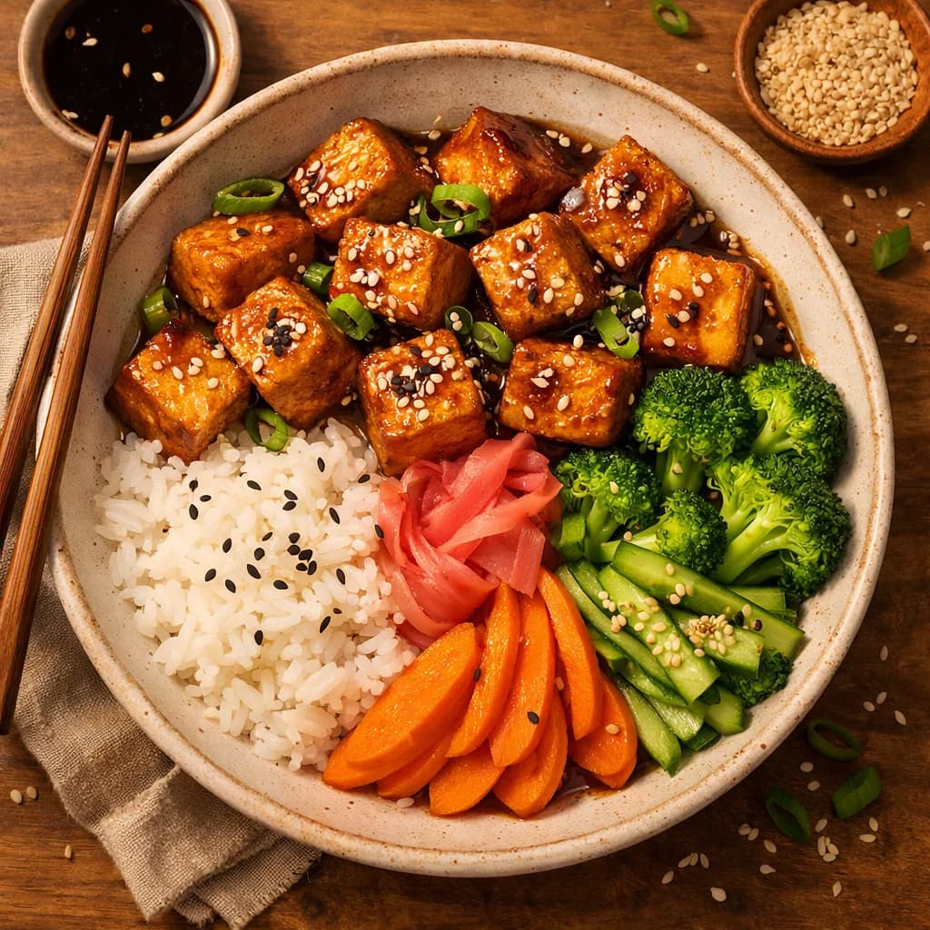 Golden Tofu Teriyaki Bowl recipe