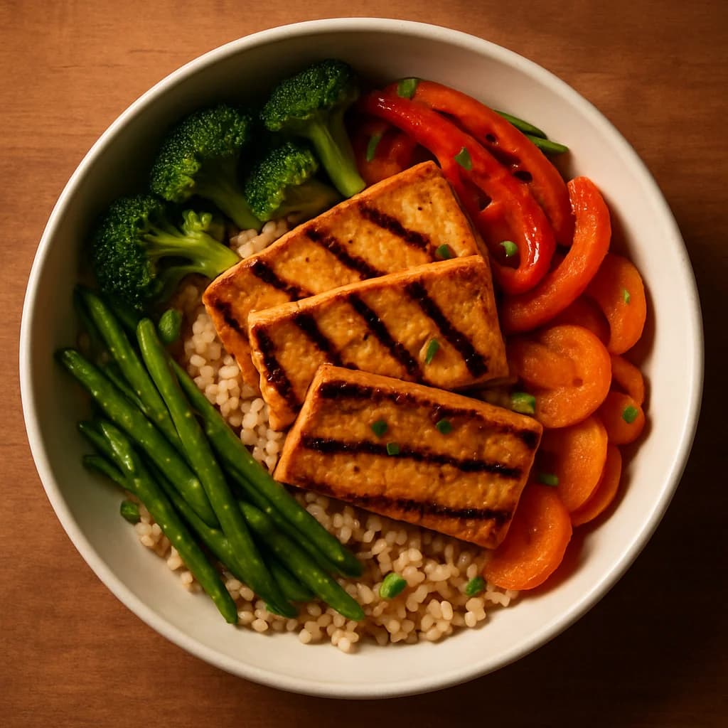 Grilled Tofu Veggie Rice Bowl recipe