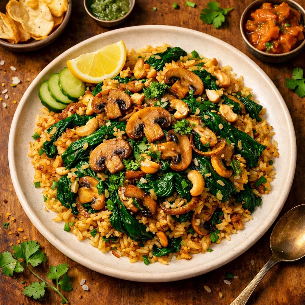 Hearty Mushroom Spinach Rice Stir recipe