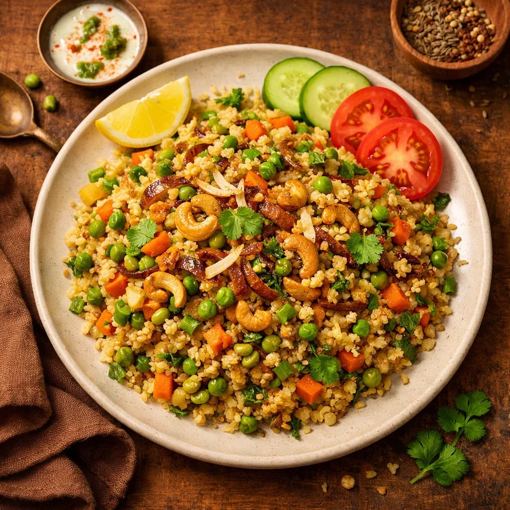 Hearty Sprouted Moong and Millet Pulao recipe
