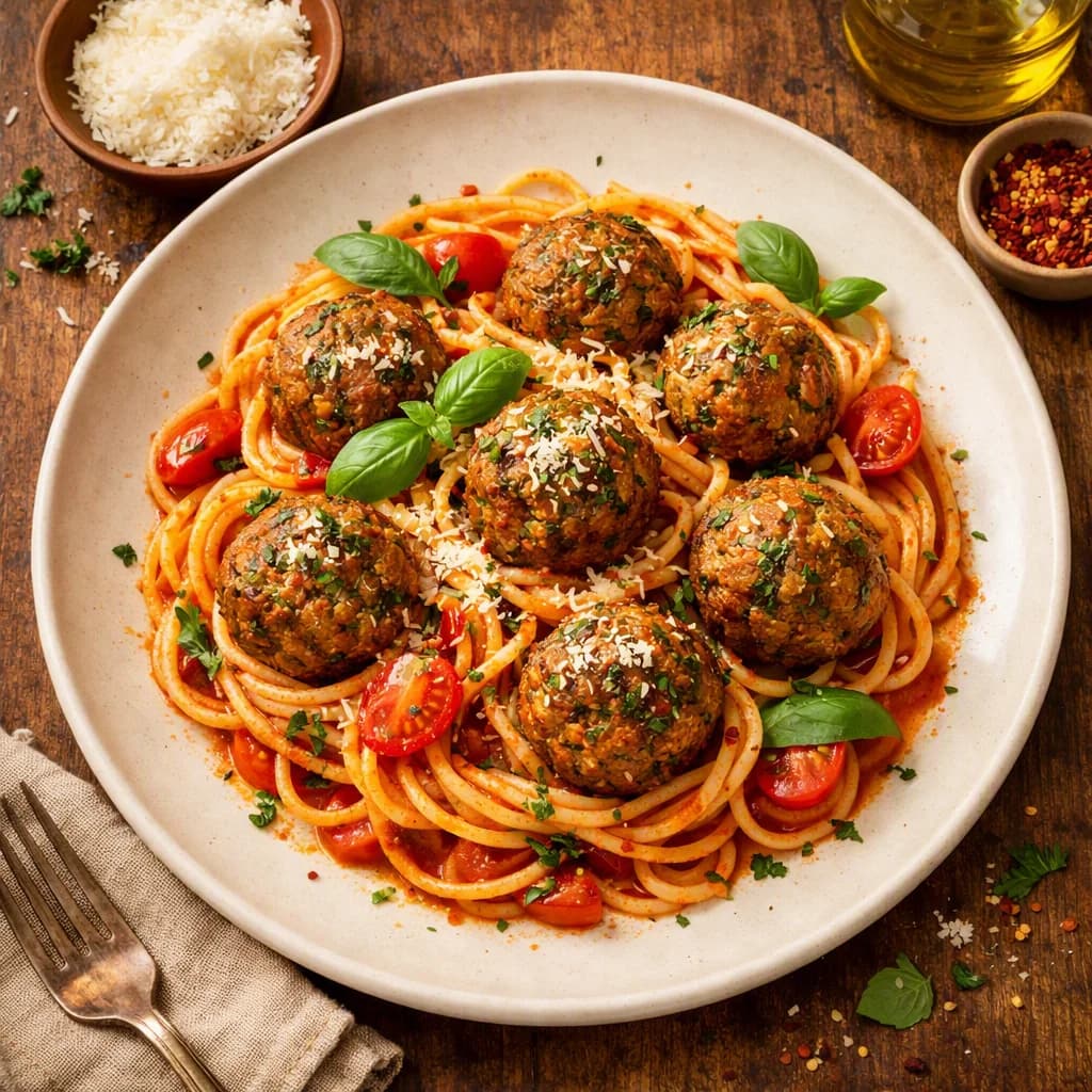 Herbed Mutton Meatball Spaghetti recipe