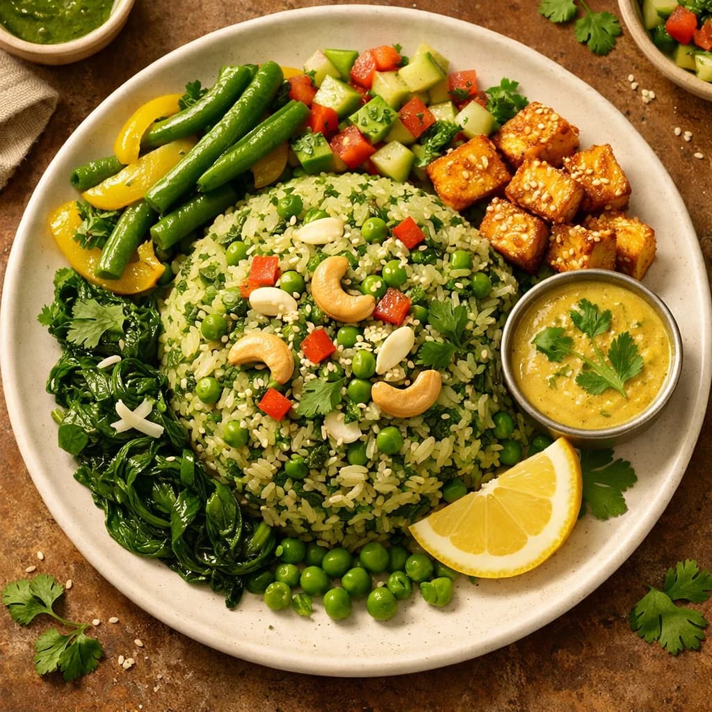 Herbed Pea and Spinach Rice Bowl recipe