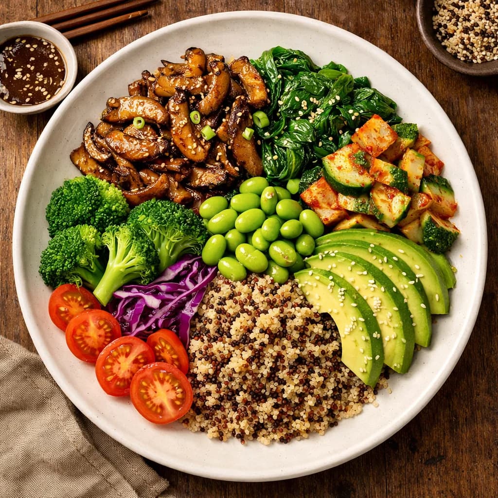 Korean Spiced Mushroom and Quinoa Bowl recipe