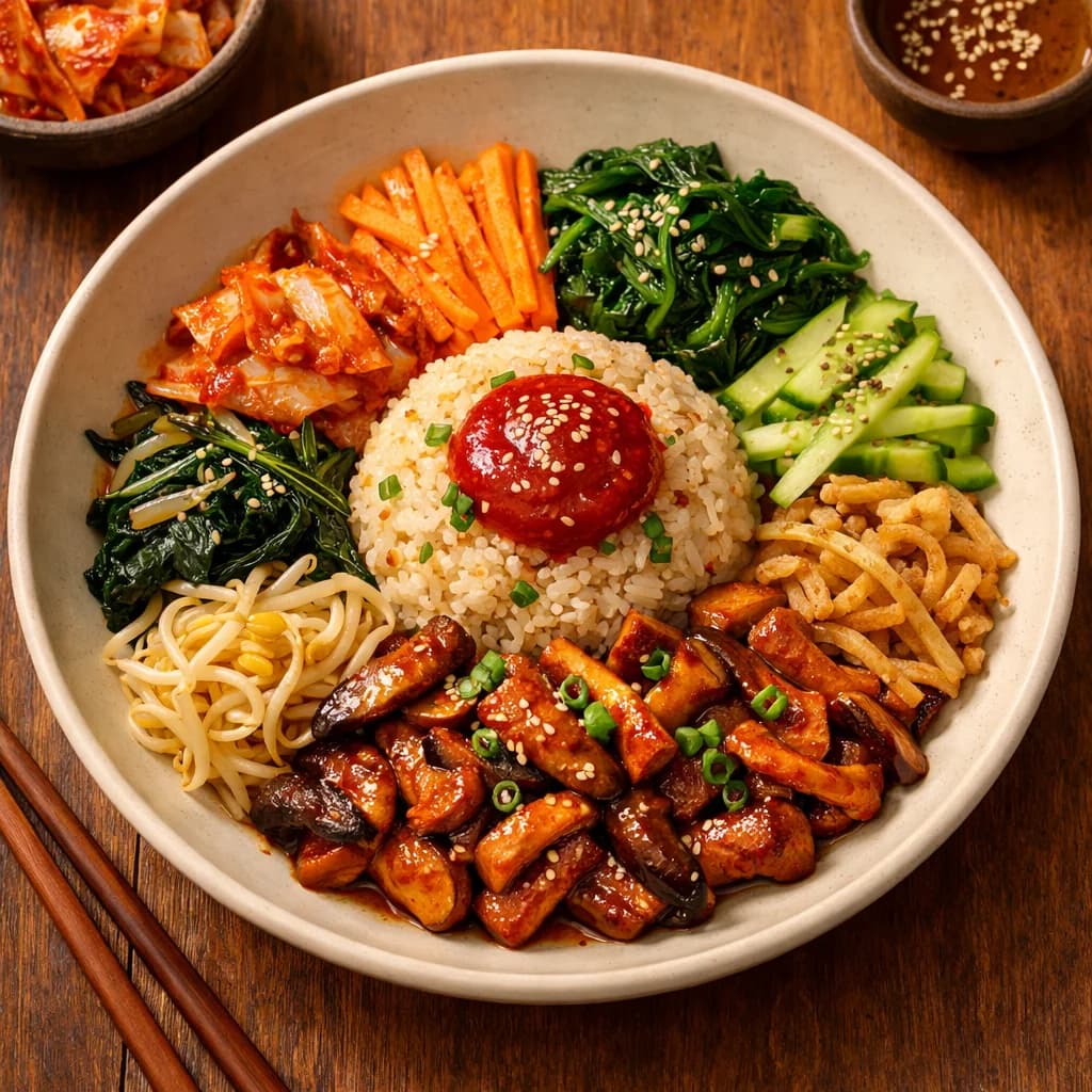 Korean Spicy Mushroom Bibimbap recipe