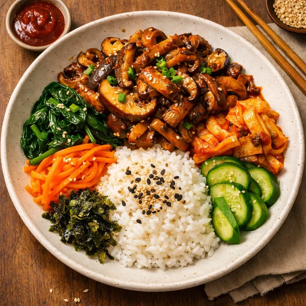 Korean Spicy Mushroom Rice Bowl recipe