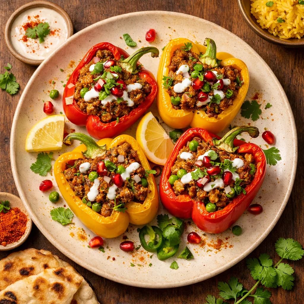 Lamb Keema-Stuffed Bell Peppers recipe