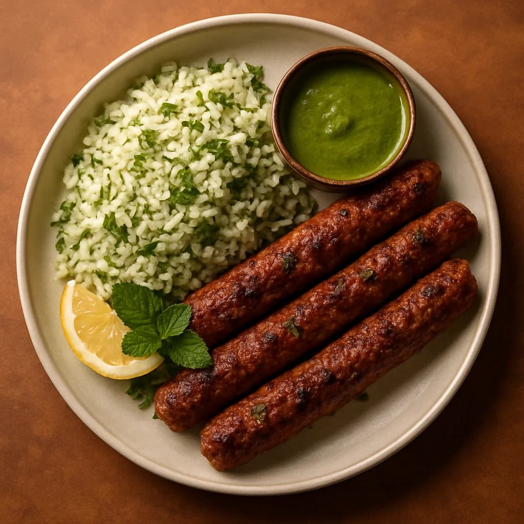 Lamb Seekh Kebabs with Mint Rice recipe