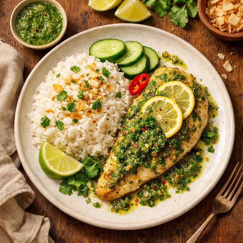 Lemon Herb Fish with Coconut Rice recipe