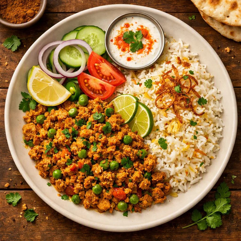 Masala Chicken Keema Rice Bowl recipe