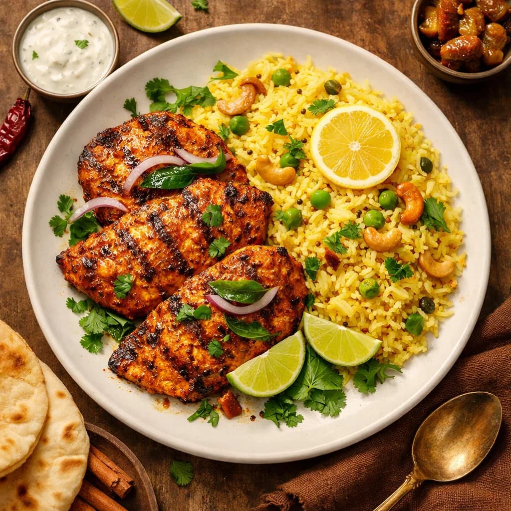 Masala Grilled Fish with Lemon Rice recipe