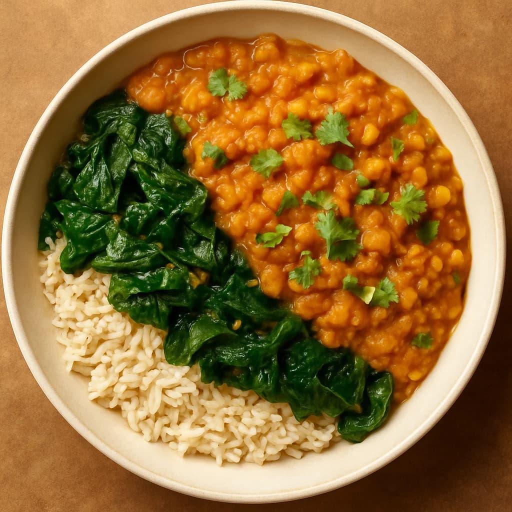 Masala Lentil and Spinach Rice Bowl recipe