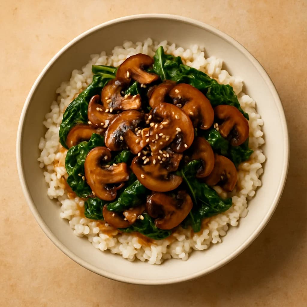 Miso Mushroom and Spinach Rice Bowl recipe