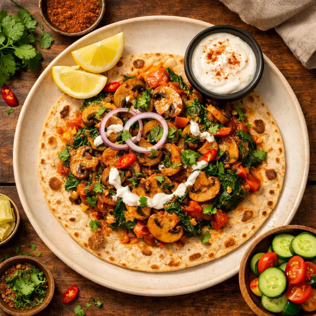 Mushroom Spinach Masala Wrap recipe