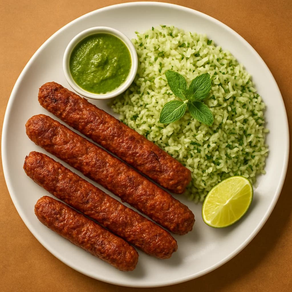 Mutton Seekh Kebabs with Mint Rice recipe