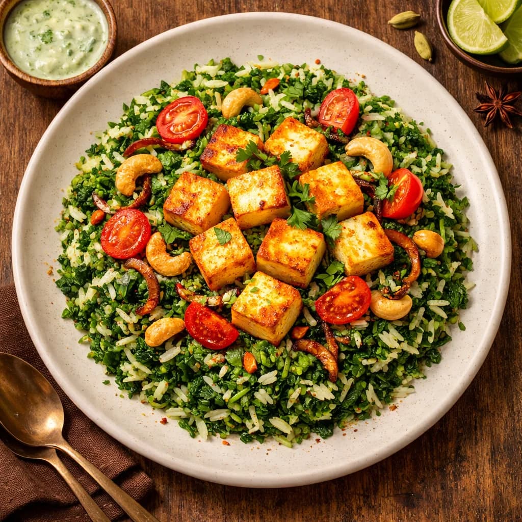 Paneer and Spinach Rice Delight recipe