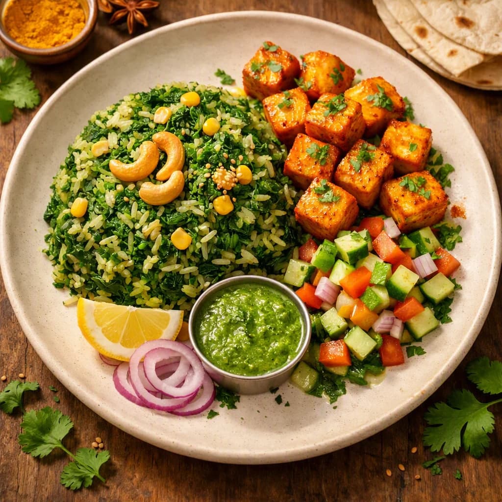 Paneer Spinach Rice Medley recipe