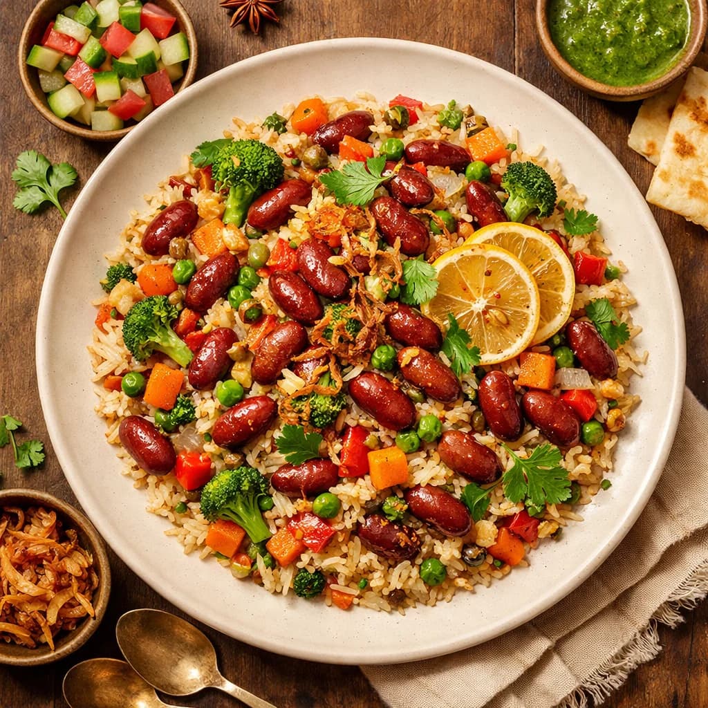 Roasted Rajma and Vegetable Pulao recipe
