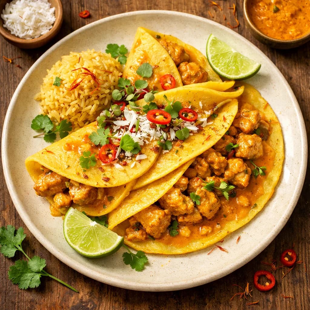 Saffron Coconut Chicken Pancakes recipe