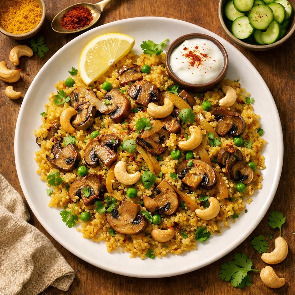 Saffron Mushroom and Quinoa Pilaf recipe