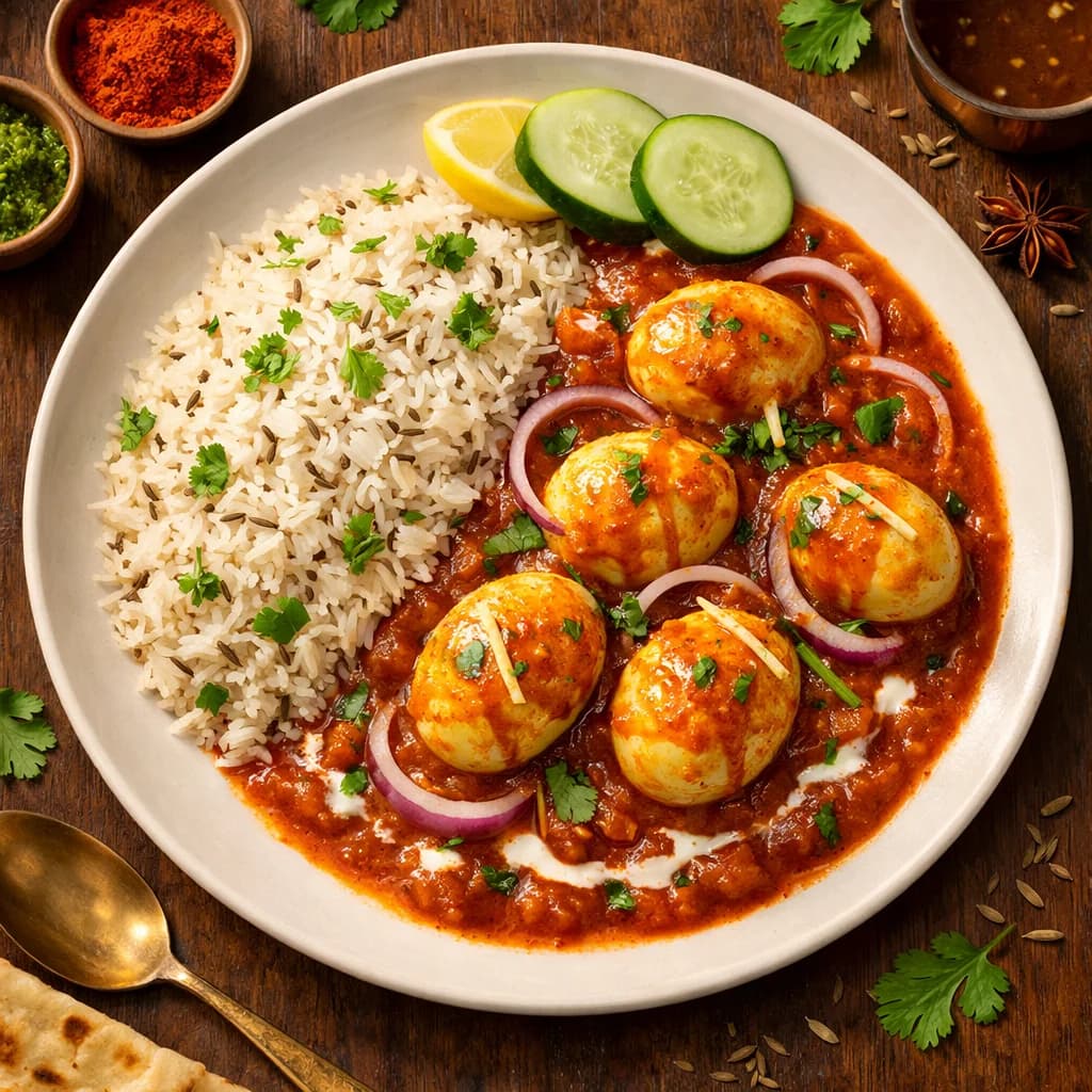 Savory Egg Masala with Jeera Rice recipe