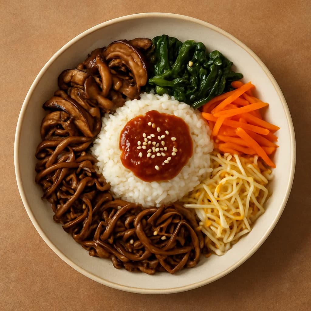 Savory Korean Mushroom Bibimbap recipe
