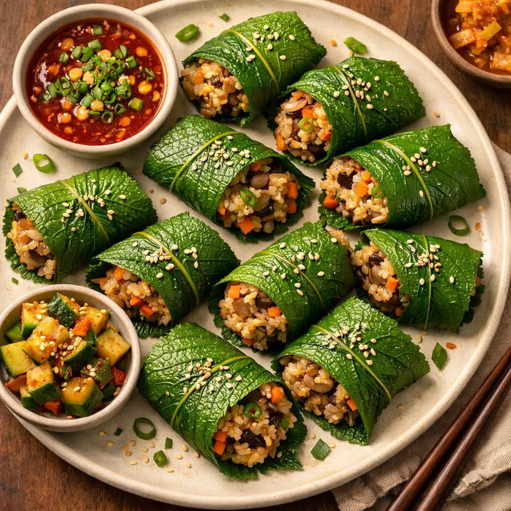 Savory Korean Mushroom Rice Wraps recipe