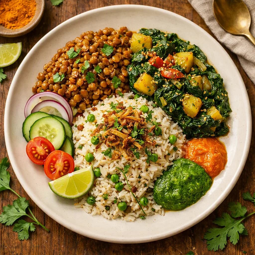 Savory Lentil and Spinach Rice Bowl recipe