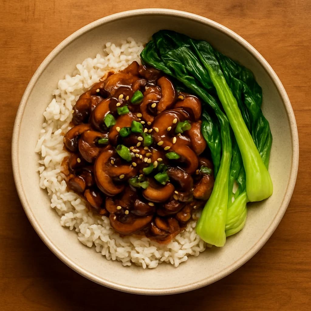 Savory Mushroom and Soy Rice Bowl recipe