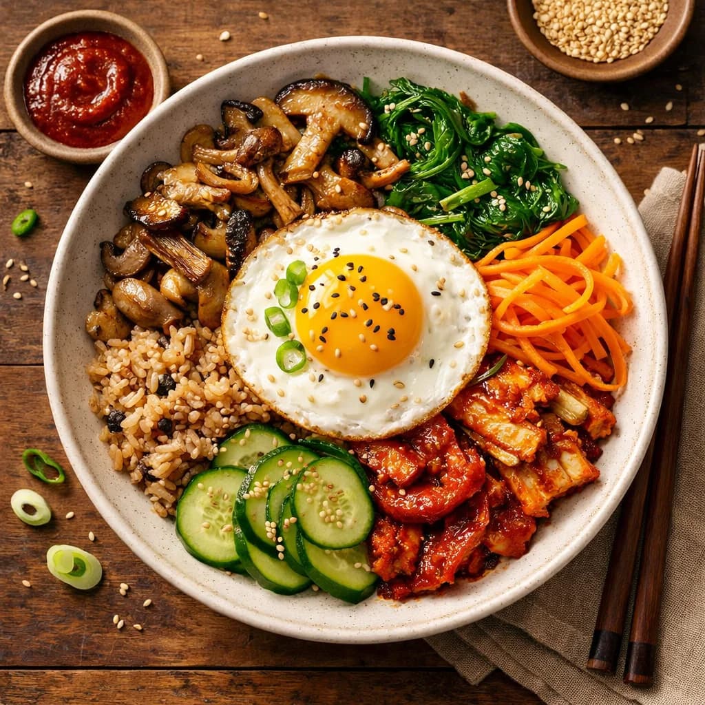 Savory Mushroom Bibimbap Bowl recipe