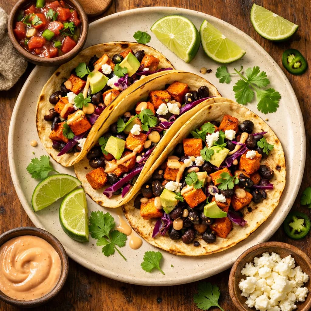 Smoky Black Bean Sweet Potato Tacos recipe