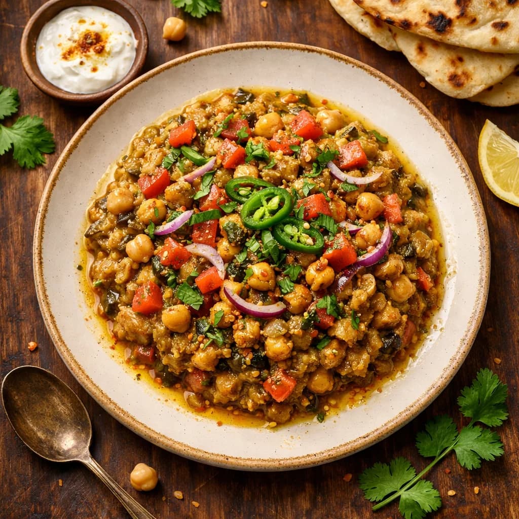 Smoky Eggplant and Chickpea Bharta recipe