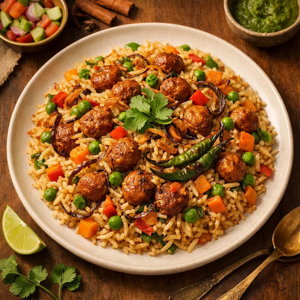 Smoky Soya Chunk Pulao recipe