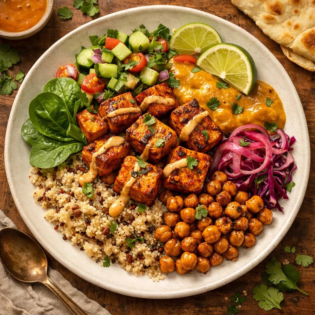 Smoky Tandoori Tofu Quinoa Bowl recipe
