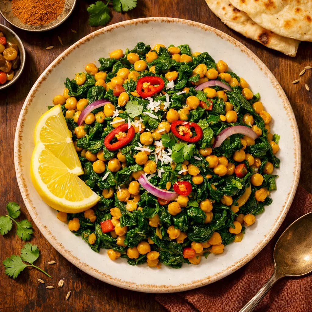 Spiced Bengal Gram and Spinach Stir recipe