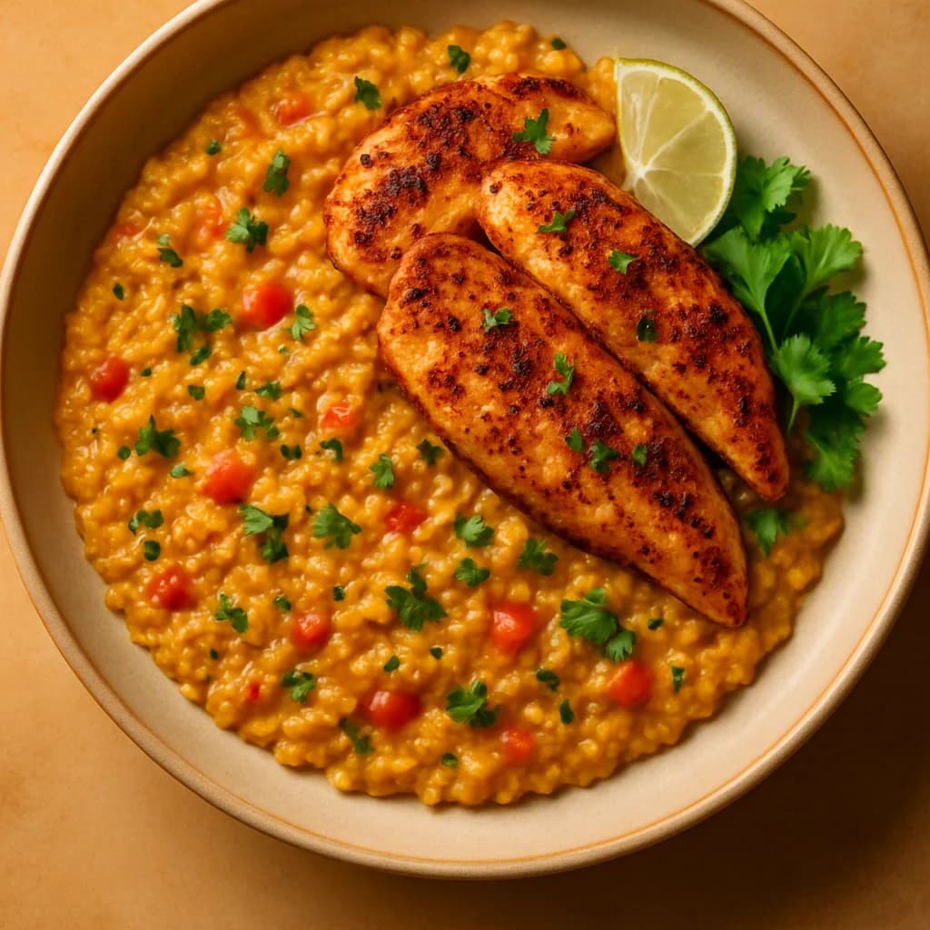 Spiced Chicken and Masala Oats Bowl recipe
