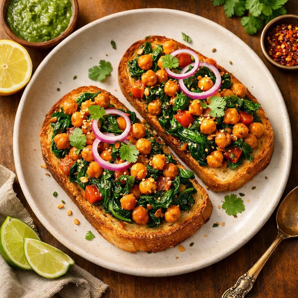 Spiced Chickpea and Spinach Toast recipe