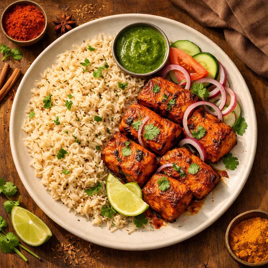 Spiced Fish Tikka with Cumin Rice recipe