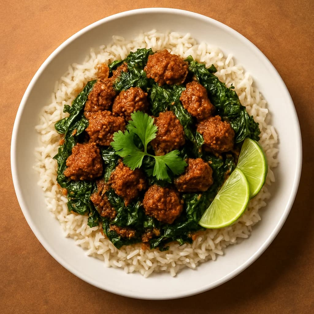 Spiced Lamb and Spinach Rice Bowl recipe