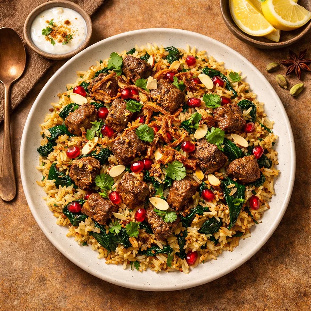 Spiced Lamb and Spinach Pilaf recipe