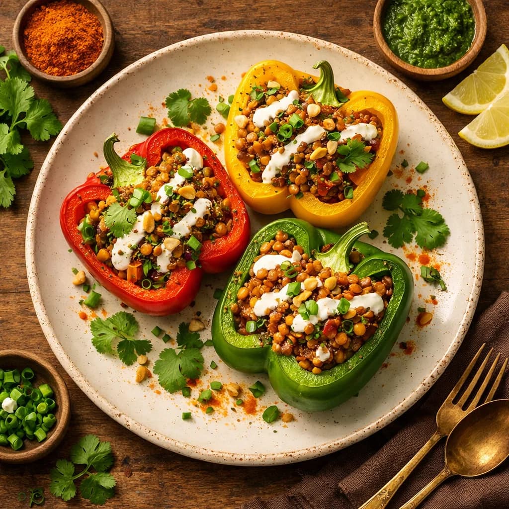 Spiced Lentil-Stuffed Bell Peppers recipe