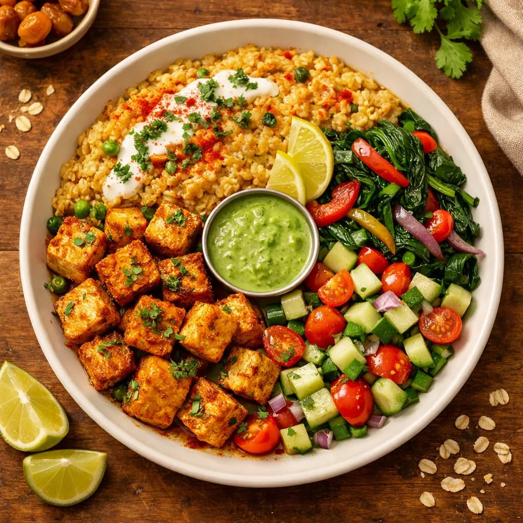 Spiced Tofu and Masala Oats Bowl recipe