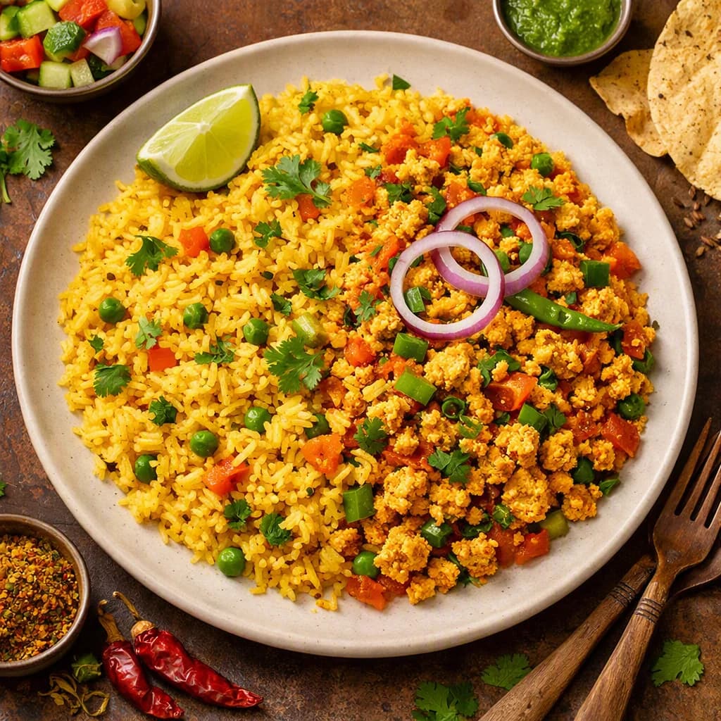 Spiced Tofu Bhurji with Masala Rice recipe