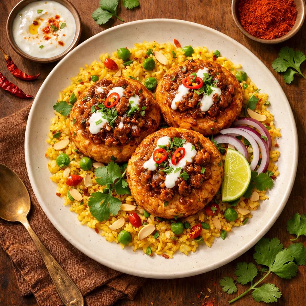 Spicy Lamb Masala Rice Cakes recipe