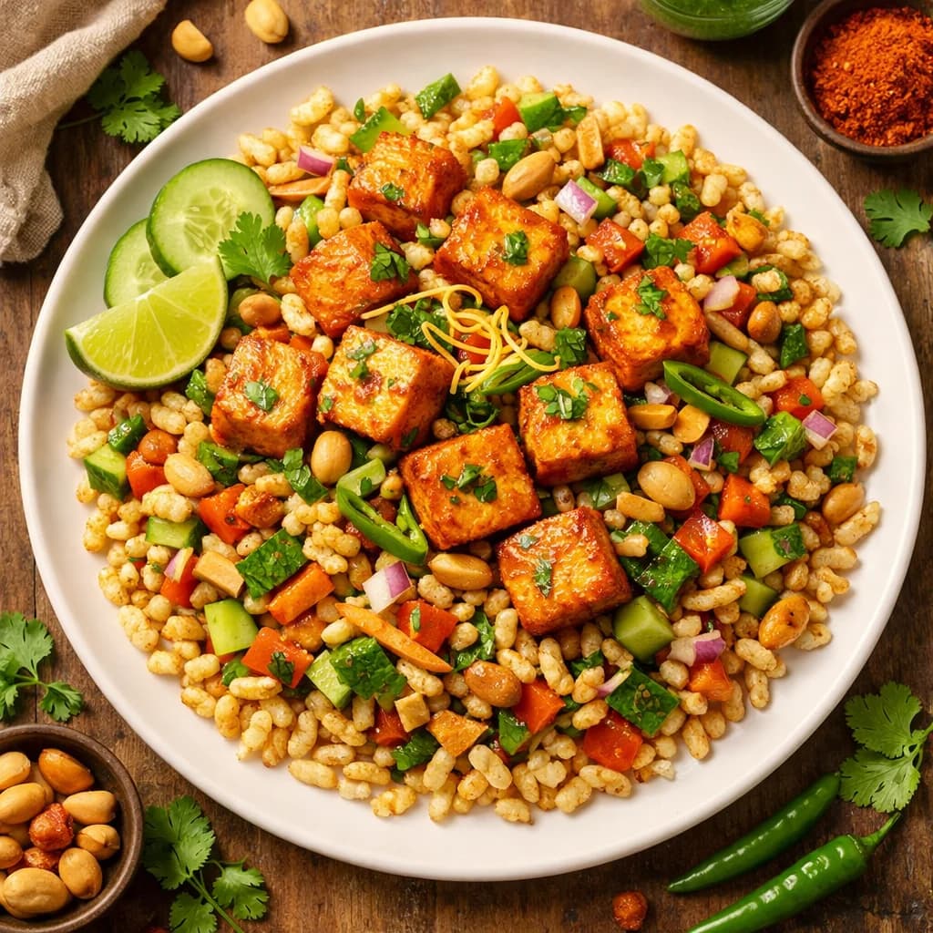 Spicy Tofu and Vegetable Jhalmuri recipe